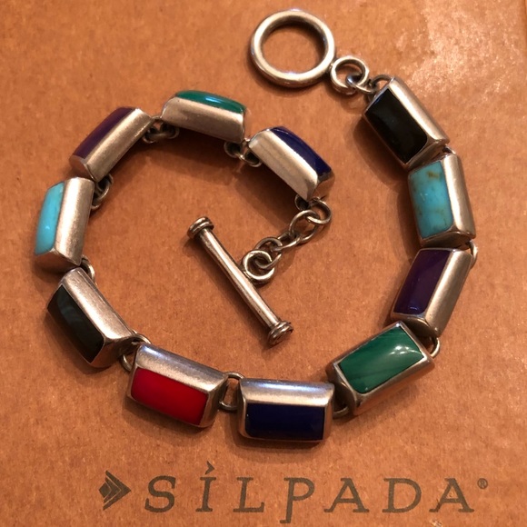 Rare Silpada Sterling Silver Multi-Colored Stone Toggle Clasp Bracelet B0442 - Picture 16 of 16